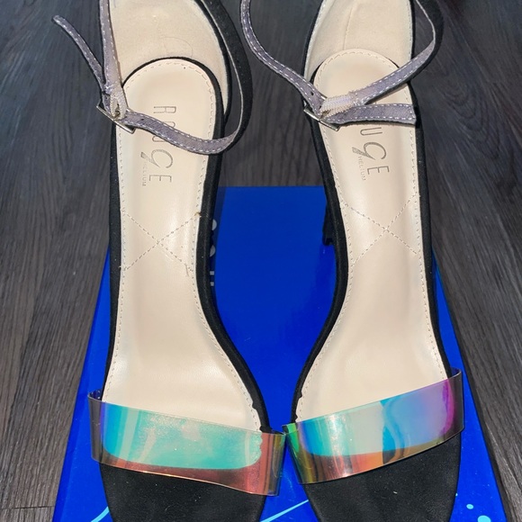 Black Size 7.5 Sandal Heel with iridescent strap - Picture 2 of 2